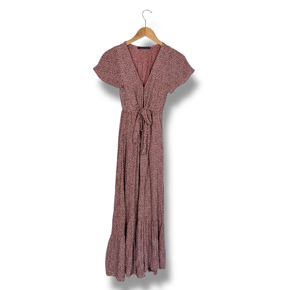 Abercrombie and Fitch Wrap Maxi Dress XS Ditzy Floral Terracotta Romantic Whimsy